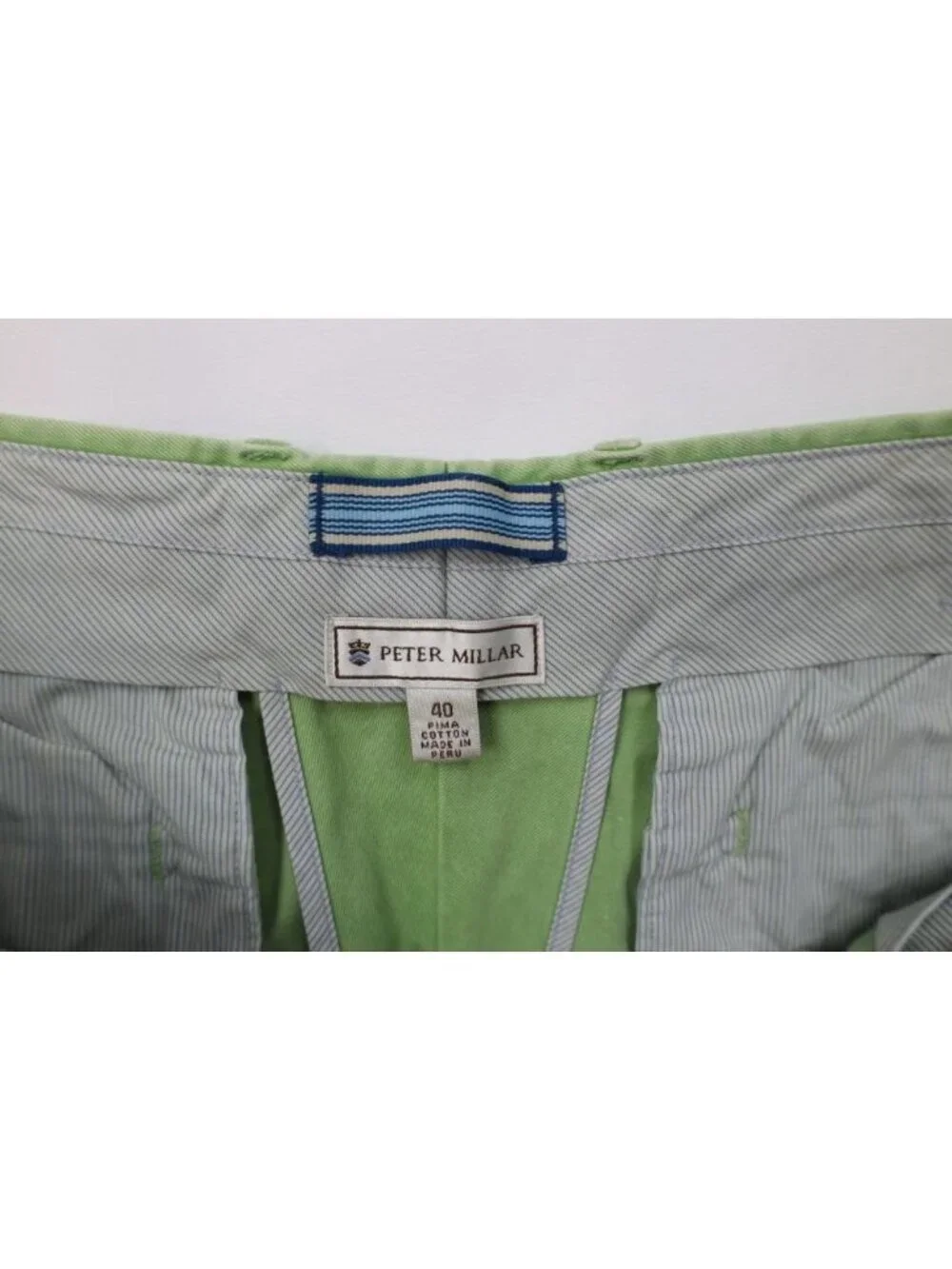 Peter Millar Mens 40 Faded Stonewash Golf Chino Shorts Green Pima Cotton